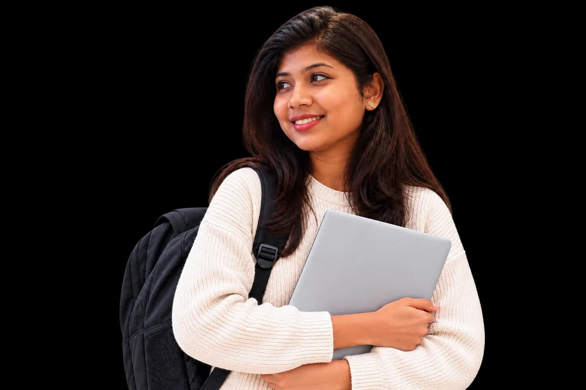 Smiling student with backpack and laptop
